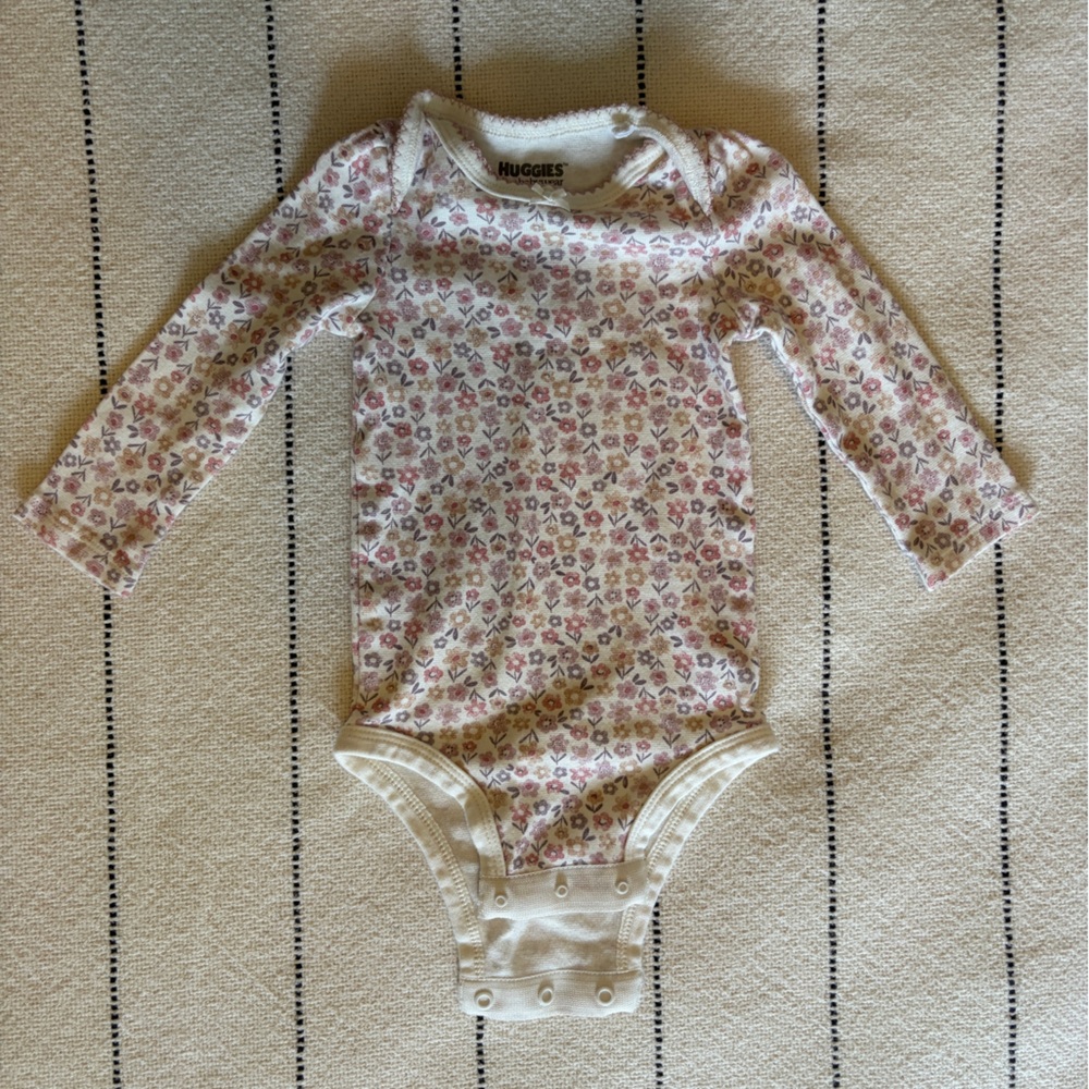Huggies Floral Long Sleeve Bodysuit - Pink and White